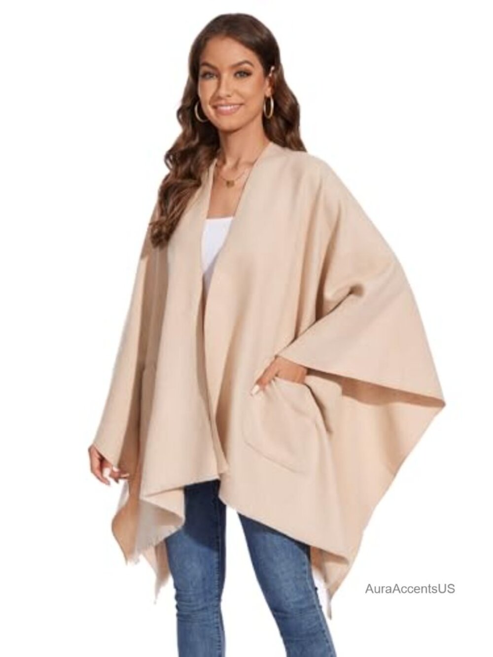 Women's Shawl Wrap Open Front Cape Cardigan with Pockets